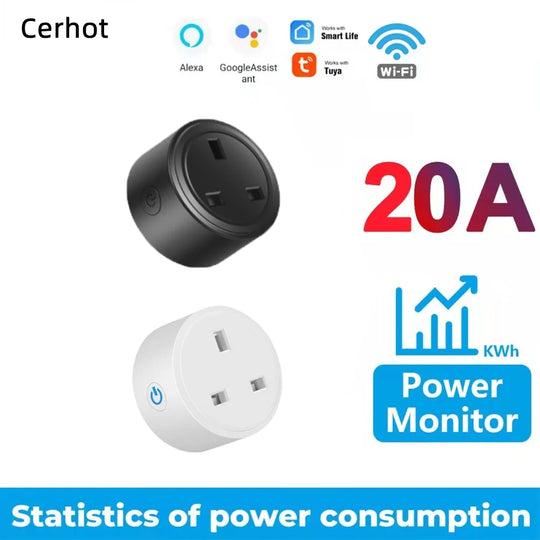 Smart Socket UK Plug - WiFi, Alexa Voice Control, Energy Monitor & Timer - Tuya 20A