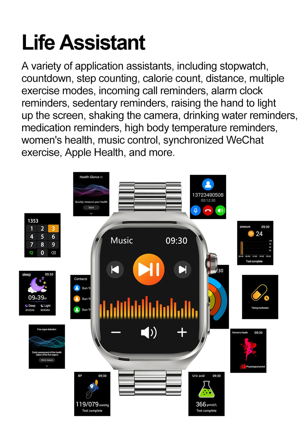 ECG+PPG Health Smartwatch - Heart Rate, Blood Pressure & BT Call Monitor