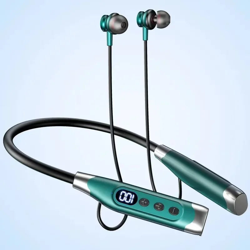 Wireless Neckband Bluetooth Headphones - Magnetic Earbuds LED Display Sports