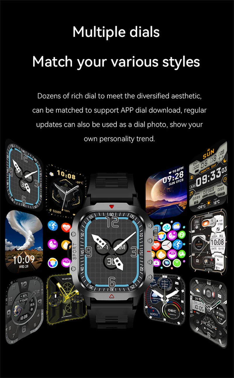 Military Smart Watch for Men - IP68 Outdoor Sports Fitness Tracker with Bluetooth Call