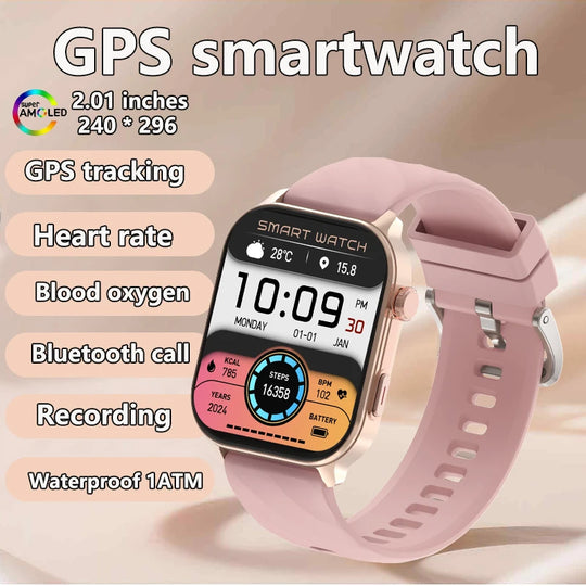 GPS Smart Watch - Heart Rate Blood Oxygen Pressure Bluetooth Call NFC