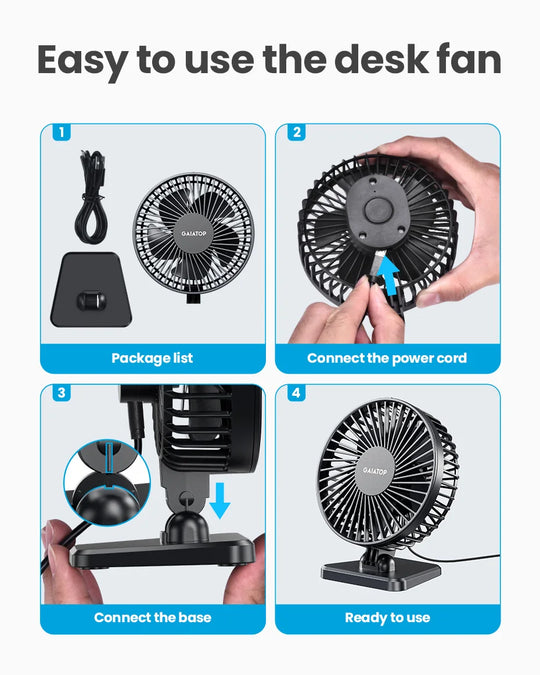 GAIATOP Mini USB Desktop Fan - Portable Quiet Cooling Fan with 3 Speed Settings