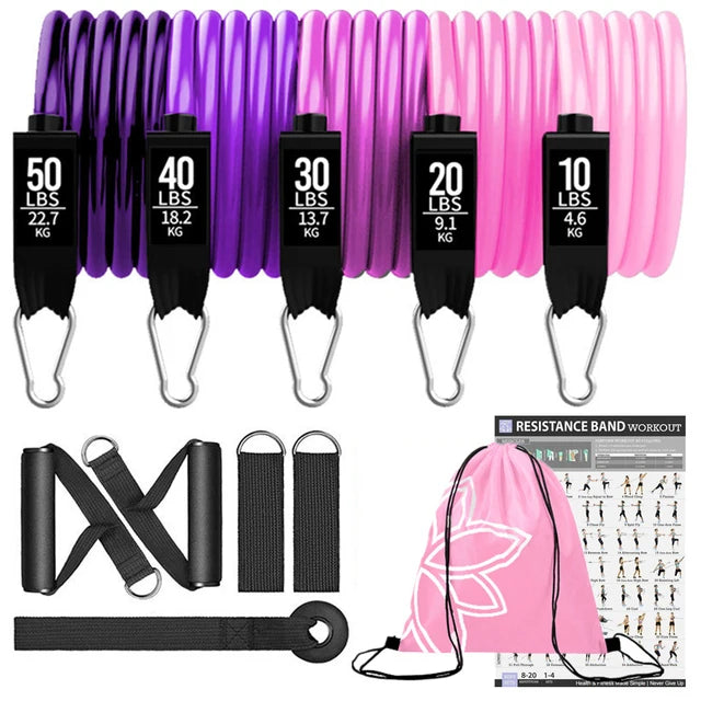 300lb Fitness Booty Resistance Elastic Band Workout for Training Home Exercise Sport Gym Dumbbell Harness Set Expander Equipment