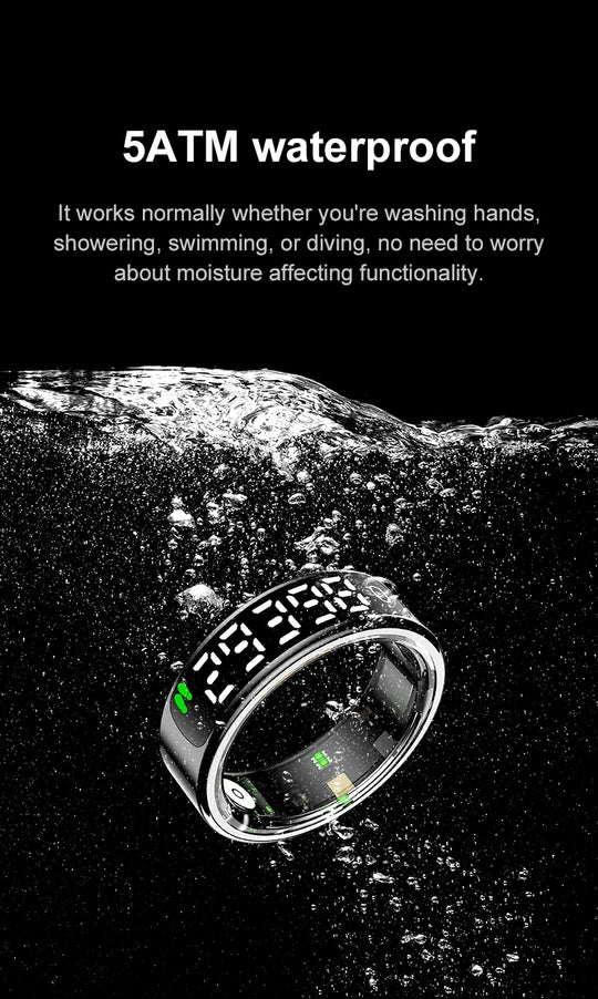 Smart Ring - LED Display Heart Rate Blood Oxygen Monitor Waterproof