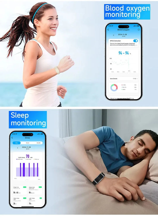 Smart Bracelet - Heart Rate & Blood Oxygen Monitor Fitness Tracker for Men & Women