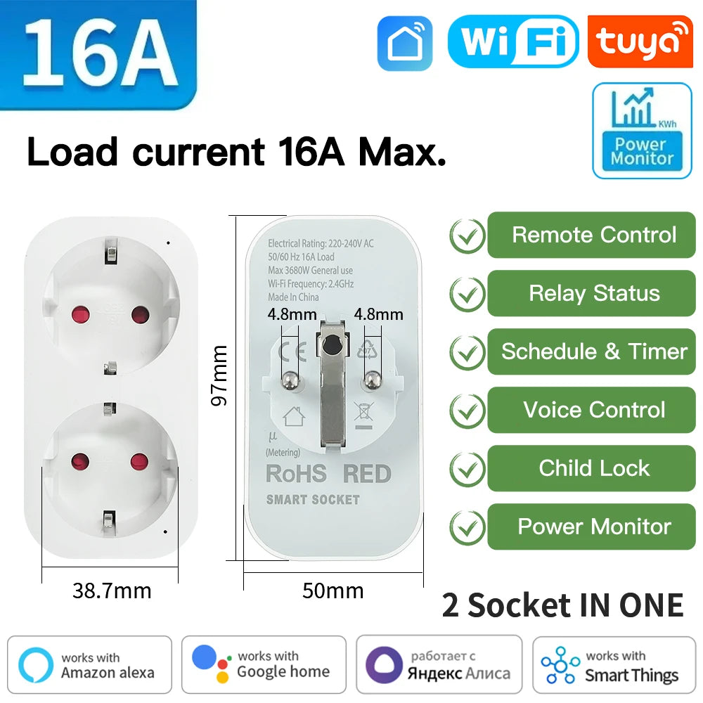 Smart Plug EU - WiFi & Zigbee, 16A/20A, Power Monitor & Timer - Works with Alexa & Google Home