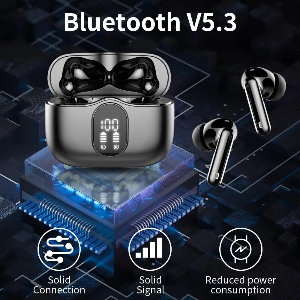 Wireless Earbuds Bluetooth 5.3 - 4 ENC Mics, 36H Playtime & LED Display