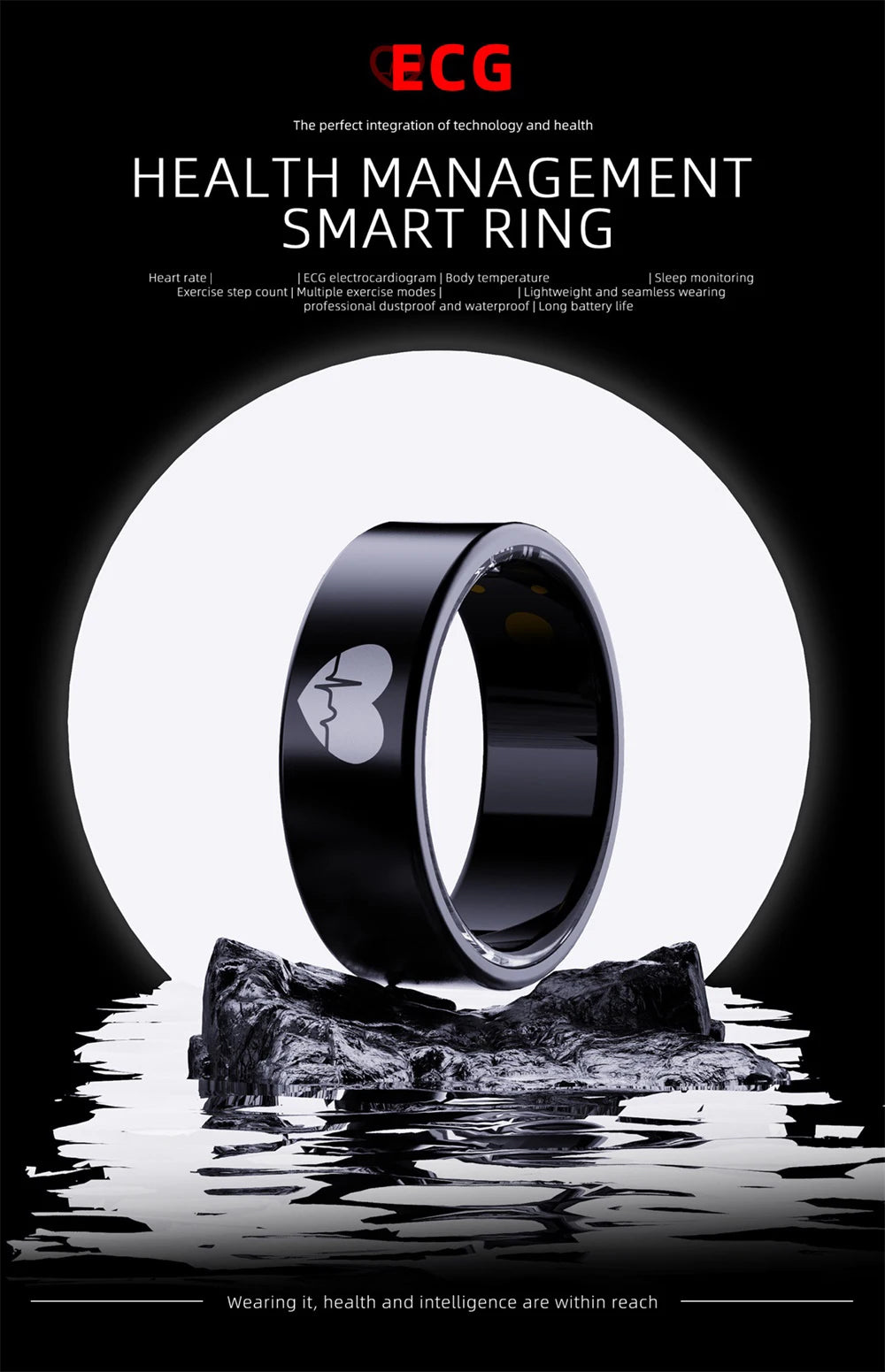 ECG Smart Ring - Heart Rate Body Temperature Health Tracker