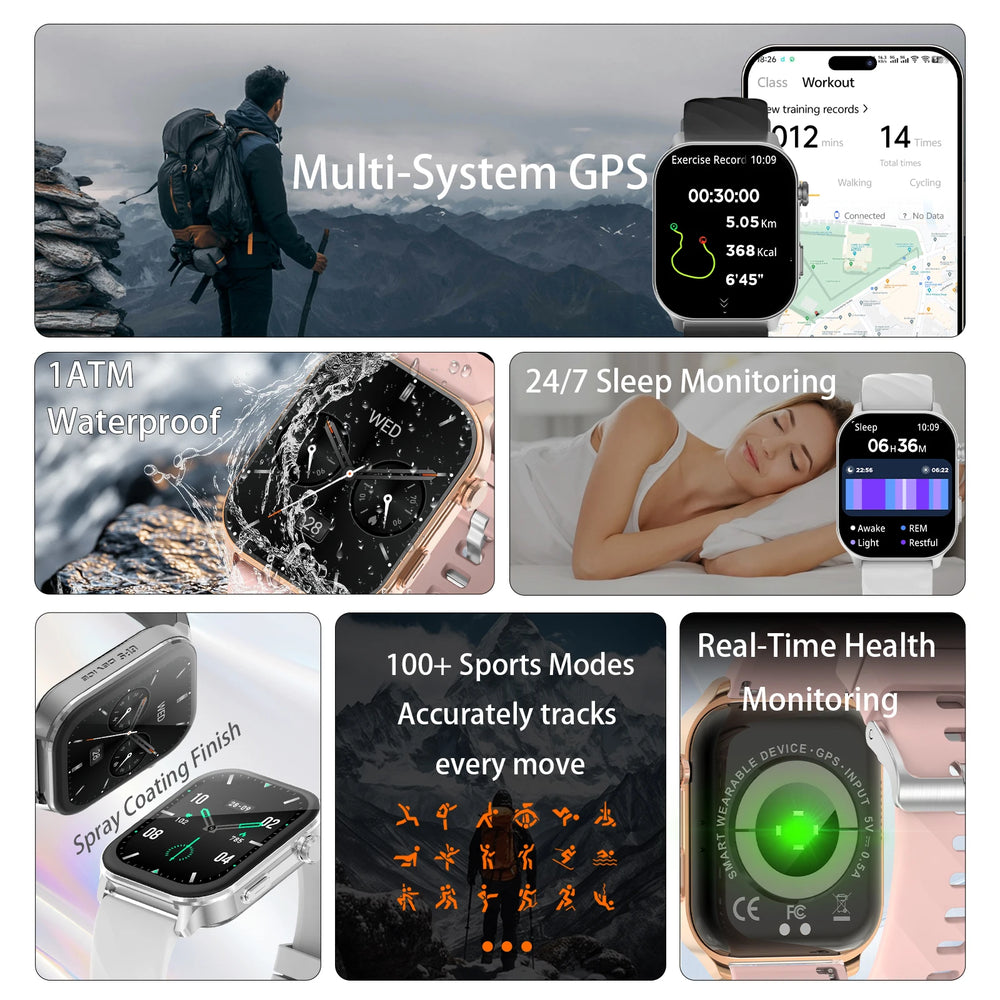 GPS Smart Watch - Heart Rate Blood Oxygen Pressure Bluetooth Call NFC