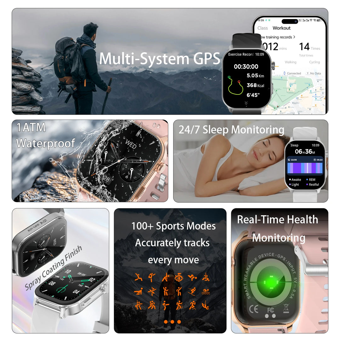 GPS Smart Watch - Heart Rate Blood Oxygen Pressure Bluetooth Call NFC
