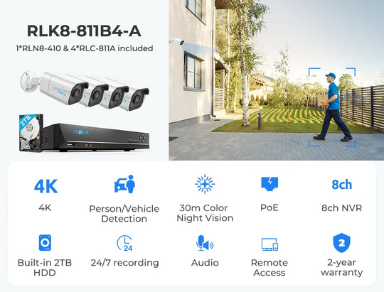 Outdoor Security Camera System - 4K 8CH PoE NVR with 8MP IP Cameras & Night Vision