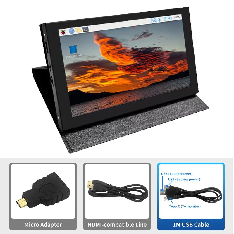 7 Inch IPS Touch Screen HDMI-compatible 1024*600 LCD for Raspberry Pi Windows PC Display with Holder Case Portable Monitor