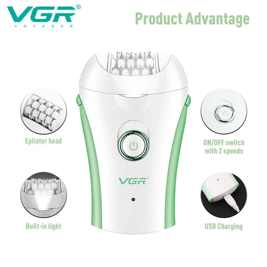 Women Electric Epilator - Wet & Dry, 32 Tweezers, 2 Speeds, USB Charging - for Face, Body, Legs & Bikini