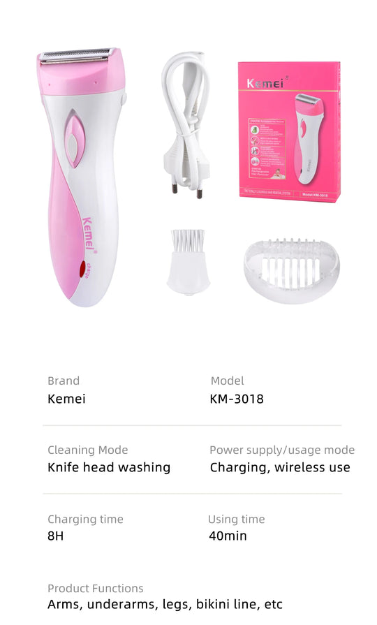 Rechargeable Lady Shaver & Epilator - Full Body Hair Removal, 30 Tweezers, Active Massage