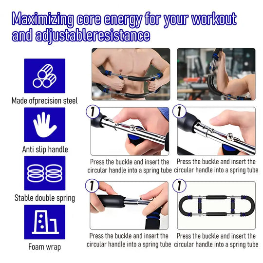 65*17.5cm Twister Arm Exerciser With Foam Handle 40-50kg Adjustable Chest Workout Bar Forearm Triceps Muscle Fitness Equipment