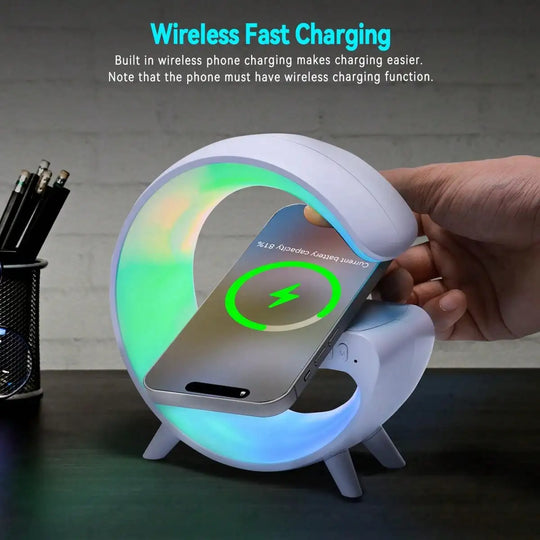 Wireless Charger - 30W RGB with Alarm Clock, Bluetooth Speaker & Night Light