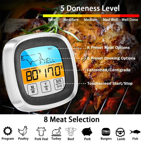 Digital Kitchen Thermometer Probe Touch Screen Meat Barbecue Food Temperature Measure Tool
