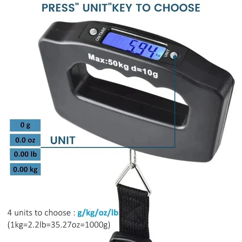 Digital Luggage Scale - 50kg Portable Travel Hanging Scale with LCD Backlight