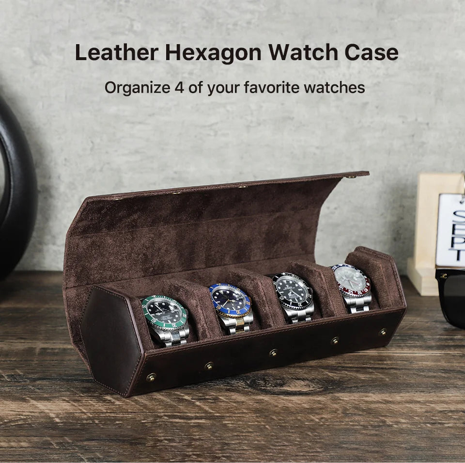 Leather Watch Roll Box - 1/2/3/4/6/8 Slots Travel Case & Display Holder - for Men & Women