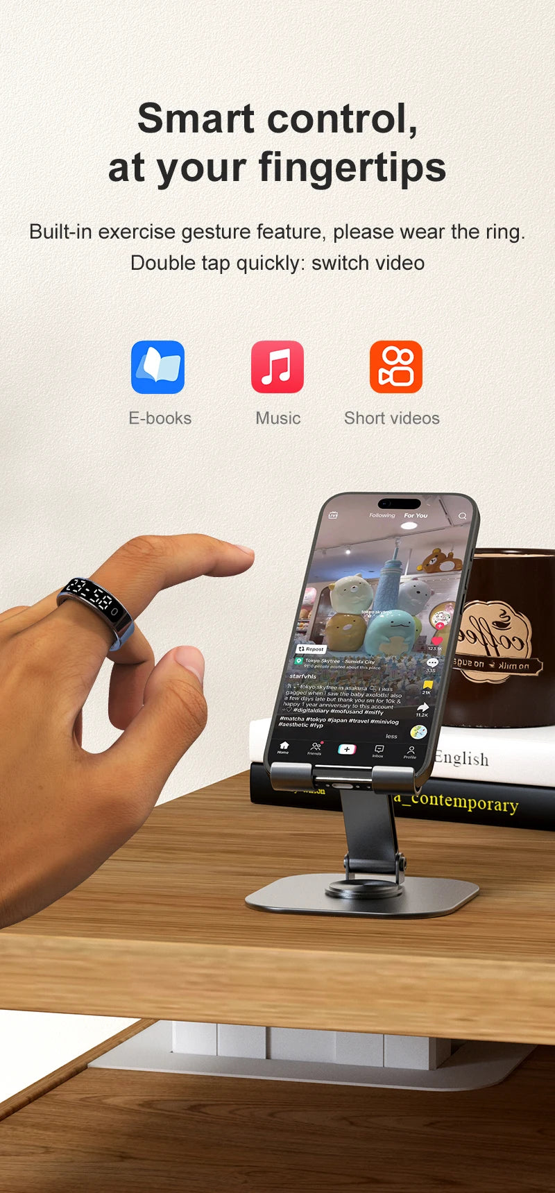 Smart Ring - LED Display Heart Rate Blood Oxygen Monitor Waterproof