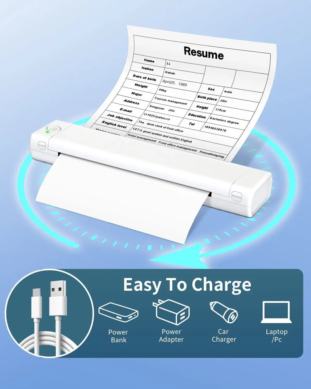 Portable Thermal Printer - Wireless A4 Bluetooth for Android, iOS & Laptop