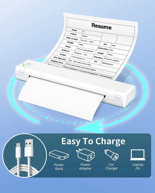 Portable Thermal Printer - Wireless A4 Bluetooth for Android, iOS & Laptop