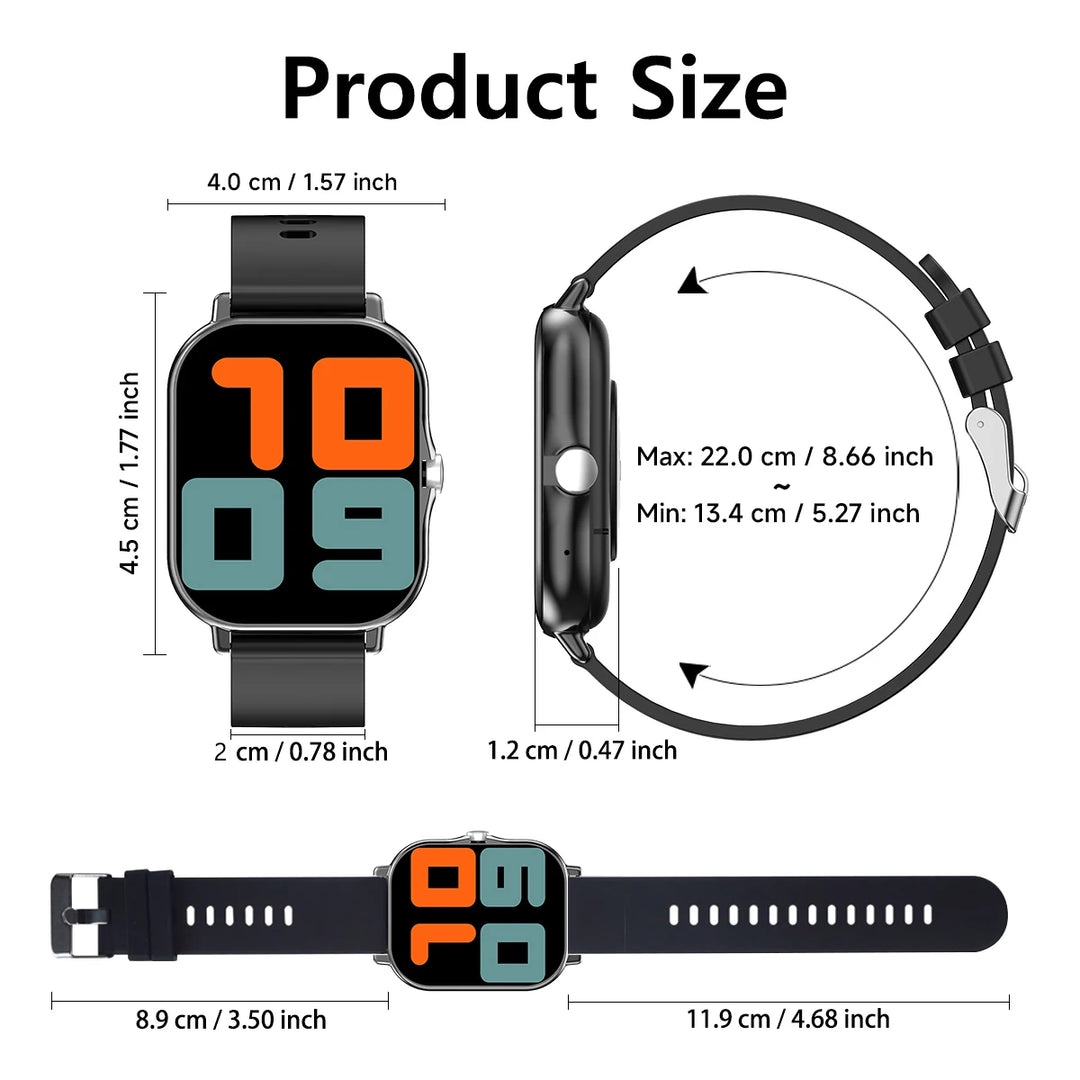 Square Sport Smartwatch - Heart Rate & Sleep Monitor with BT Call