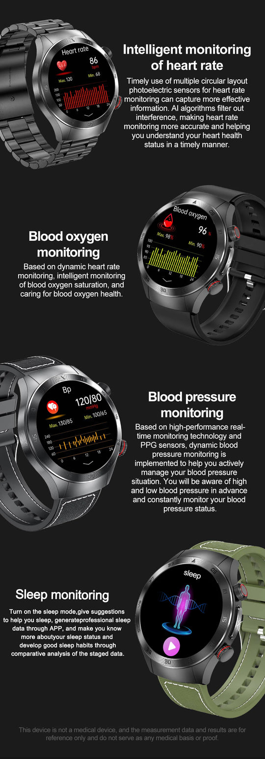 Smart Watch - Health Tracker Uric Acid Body Fat Bluetooth Call