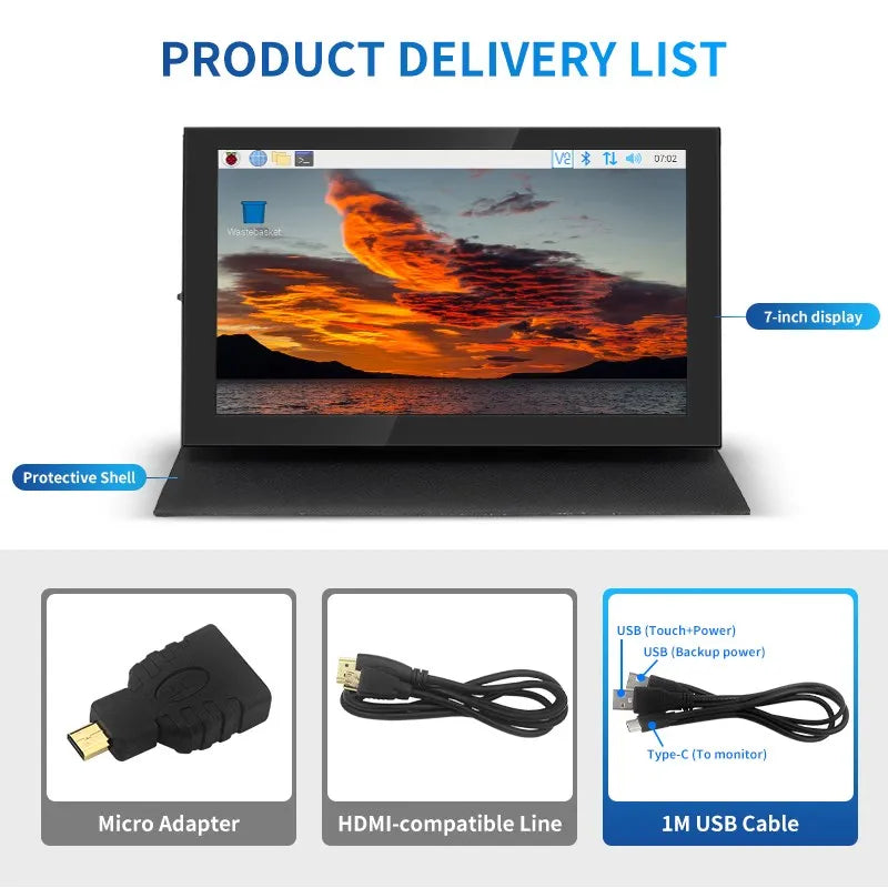 7 Inch IPS Touch Screen HDMI-compatible 1024*600 LCD for Raspberry Pi Windows PC Display with Holder Case Portable Monitor