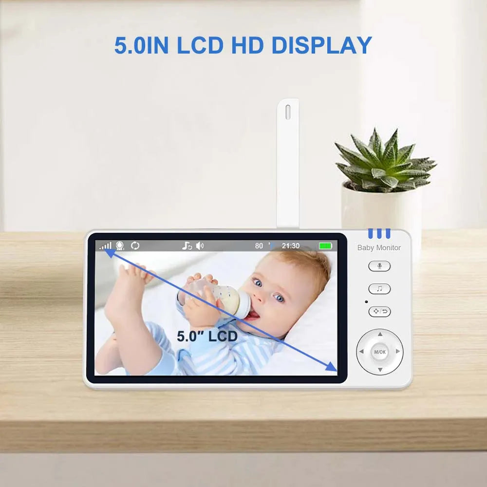 5 Inch Video Baby Monitor Indoor Mini Kids Surveillance cameras Security Protection Two-way Audio Baby Camera Temperture Display