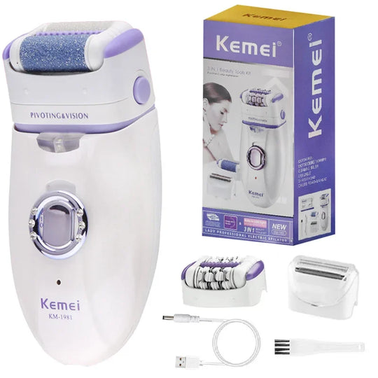 Electric Epilator for Women - Leg, Body, Lip, Chin & Bikini Hair Removal - 3-in-1