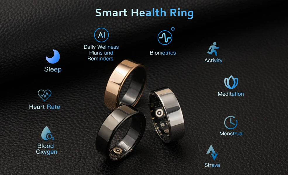 Smart Ring Fitness Tracker - Heart Rate Sleep Monitor with Charging Case