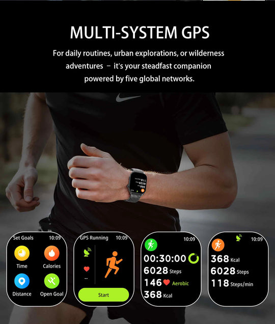 GPS Smart Watch - Heart Rate Blood Oxygen Pressure Bluetooth Call NFC