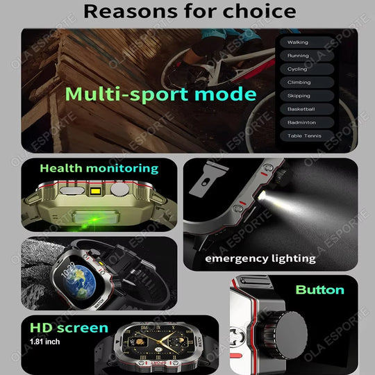 Military Smart Watch for Men - IP68 Outdoor Sports Fitness Tracker with Bluetooth Call