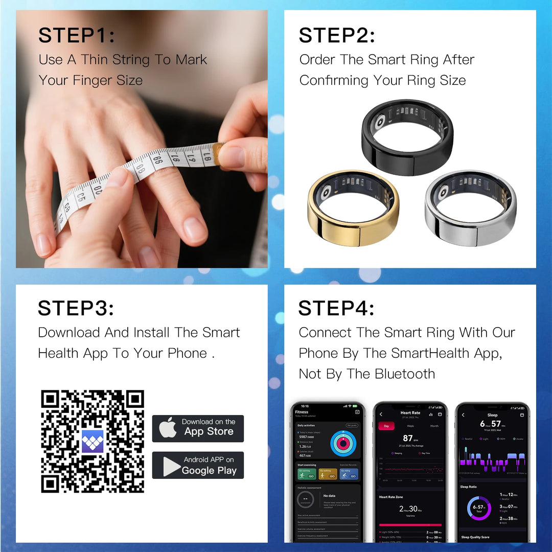 Smart Ring Fitness Tracker - Heart Rate Sleep Monitor with Charging Case