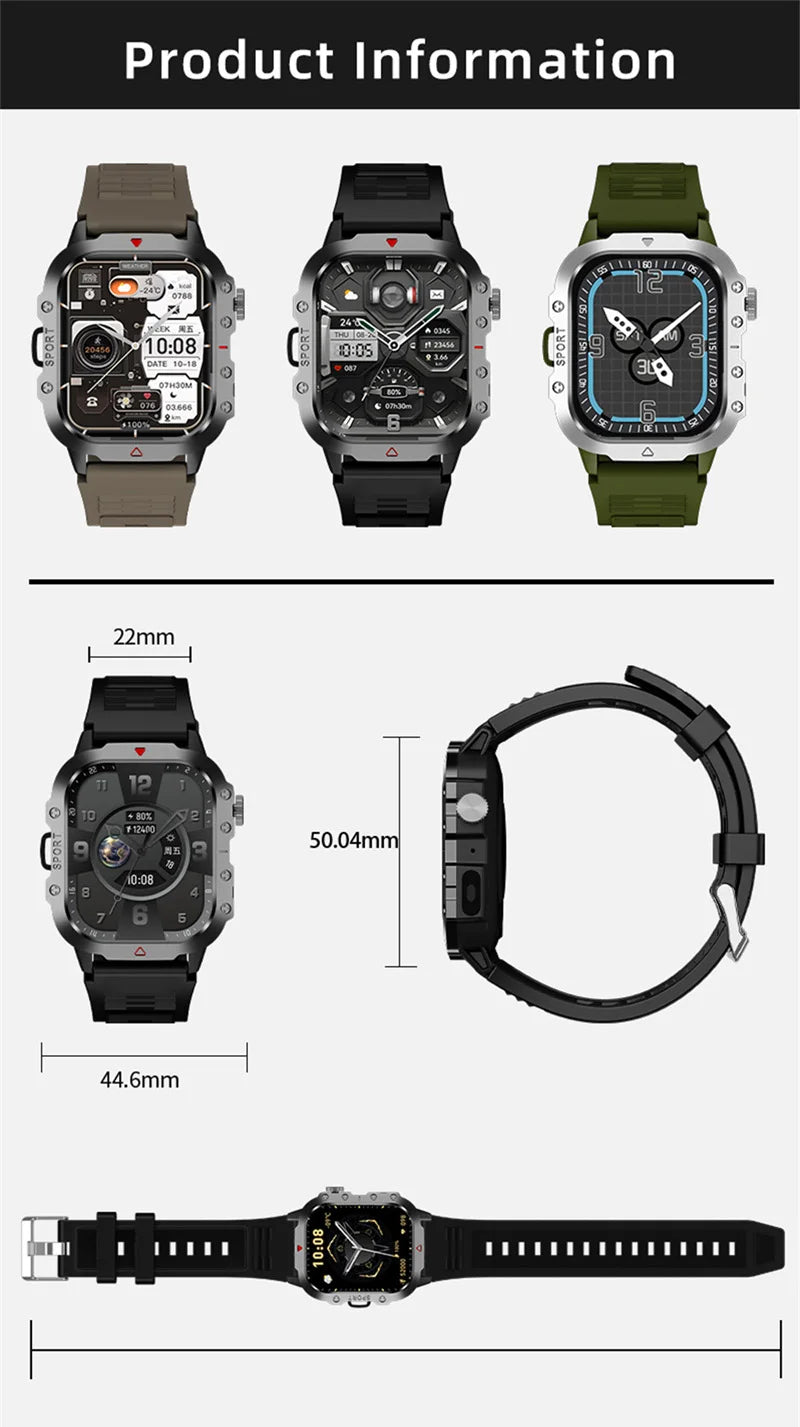 Military Smart Watch for Men - IP68 Outdoor Sports Fitness Tracker with Bluetooth Call