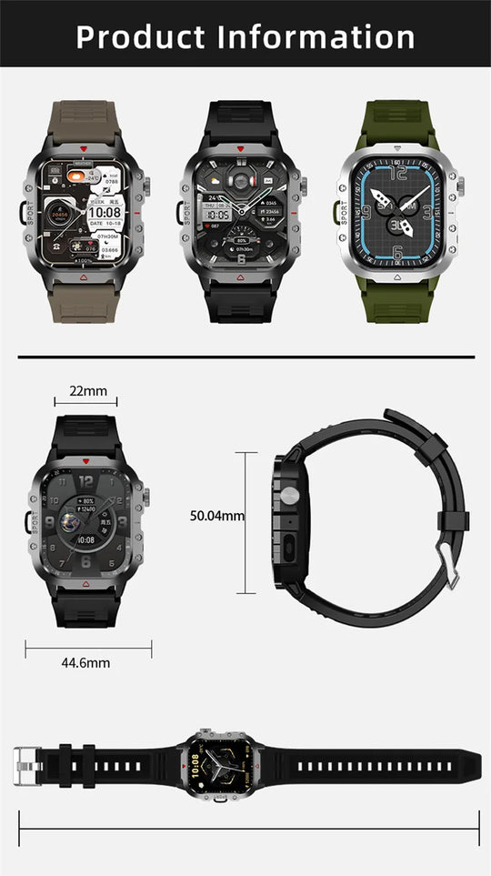 Military Smart Watch for Men - IP68 Outdoor Sports Fitness Tracker with Bluetooth Call