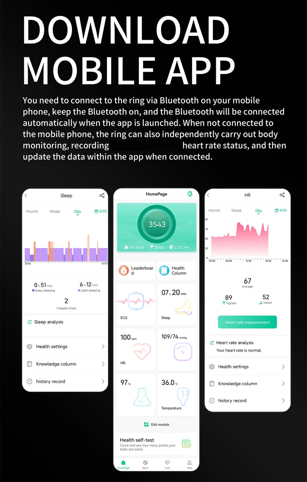 ECG Smart Ring - Heart Rate Body Temperature Health Tracker