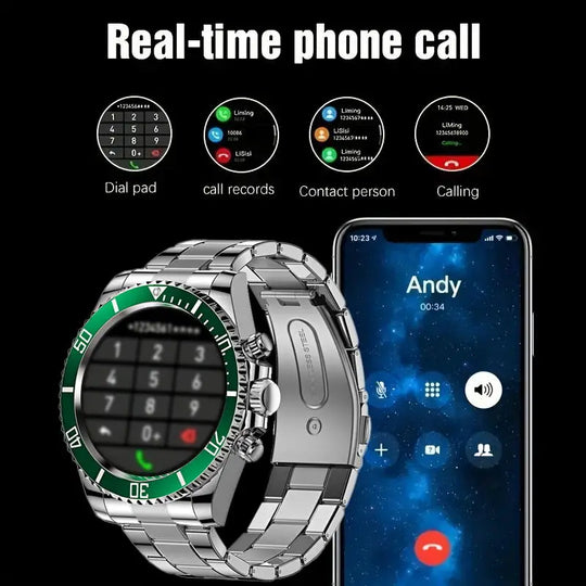 Luxury Smart Watch for Men - Fitness Tracker Bluetooth Call DIY Faces