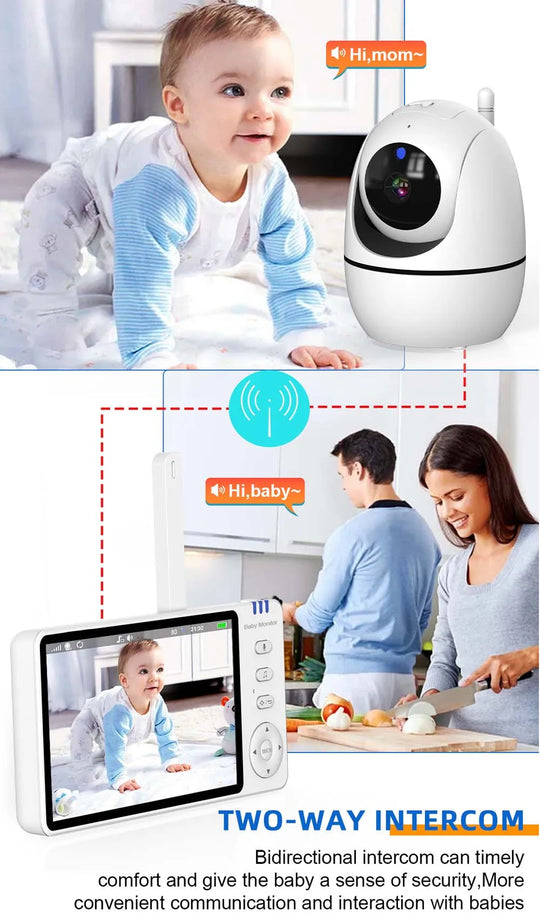 5 Inch Video Baby Monitor Indoor Mini Kids Surveillance cameras Security Protection Two-way Audio Baby Camera Temperture Display