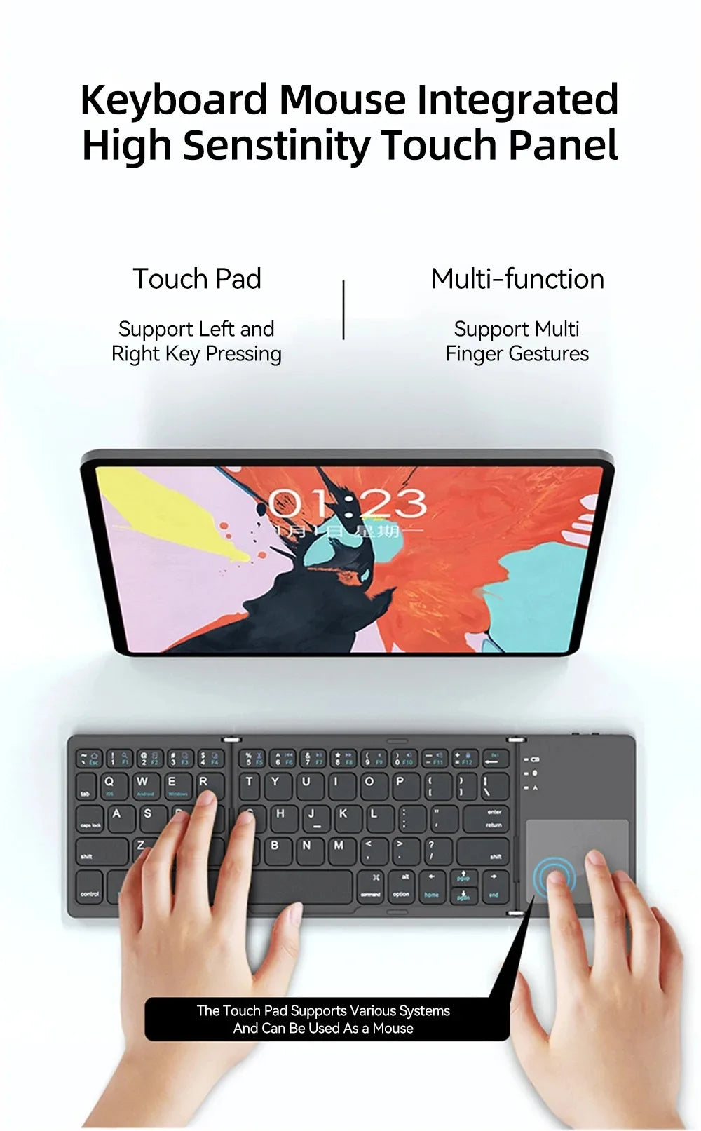 Foldable Bluetooth Keyboard with Touchpad - Mini Wireless Keyboard for Tablet iPad Phone Windows Android iOS