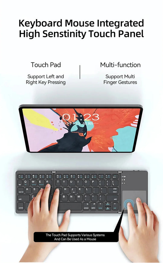 Foldable Bluetooth Keyboard with Touchpad - Mini Wireless Keyboard for Tablet iPad Phone Windows Android iOS