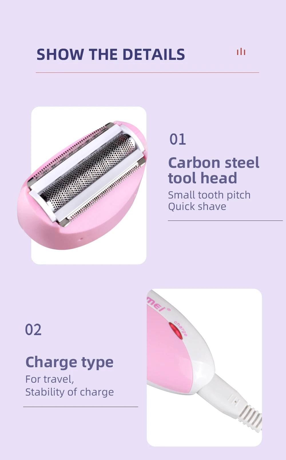 Rechargeable Lady Shaver & Epilator - Full Body Hair Removal, 30 Tweezers, Active Massage