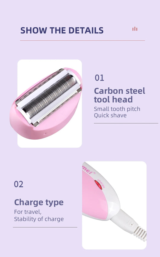 Rechargeable Lady Shaver & Epilator - Full Body Hair Removal, 30 Tweezers, Active Massage