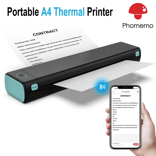 Portable Thermal Printer - Wireless A4 Bluetooth for Android, iOS & Laptop