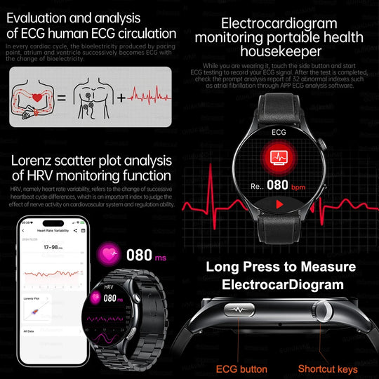 Smart Watch with ECG Health Monitoring - Uric Acid Blood Pressure Blood Oxygen for iOS & Android