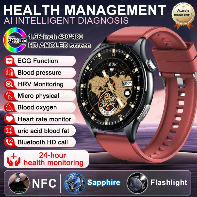 Smart Watch with ECG Health Monitoring - Uric Acid Blood Pressure Blood Oxygen for iOS & Android