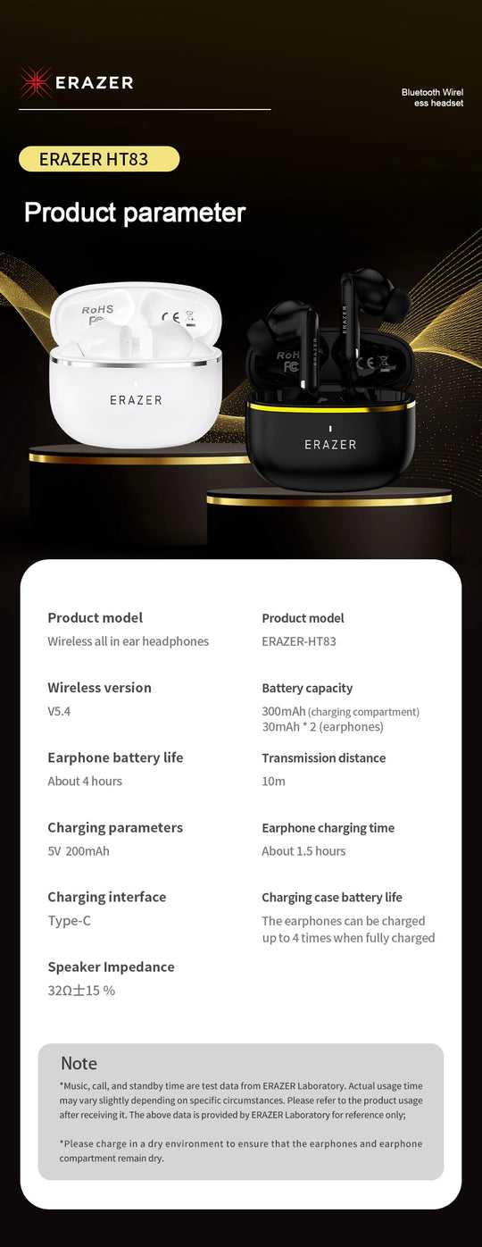 Wireless Bluetooth Earbuds - HiFi Stereo Sports Noise Reduction Headphones