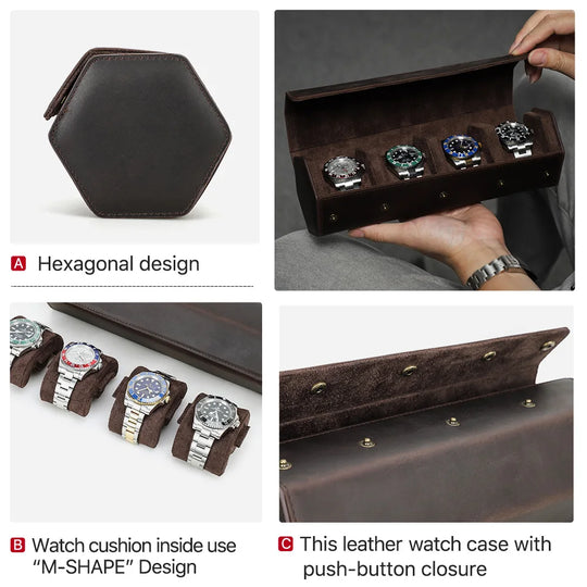 Leather Watch Roll Box - 1/2/3/4/6/8 Slots Travel Case & Display Holder - for Men & Women
