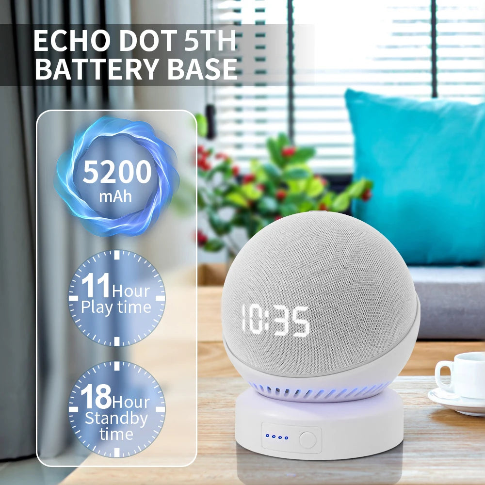 Echo Dot Battery Base - Portable Rechargeable Wireless Base for Echo Dot 4th & 5th Gen